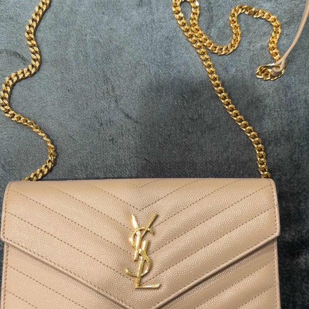 Yves Saint Laurent Nude Quilted Crossbody with Gold Chain